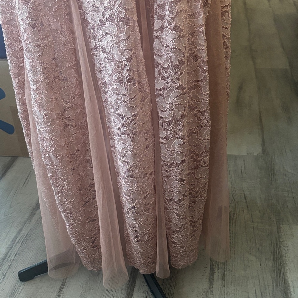 Blush Lace V-Neck Evening Dress - Elegant Women's Gown - Picture 6 of 6